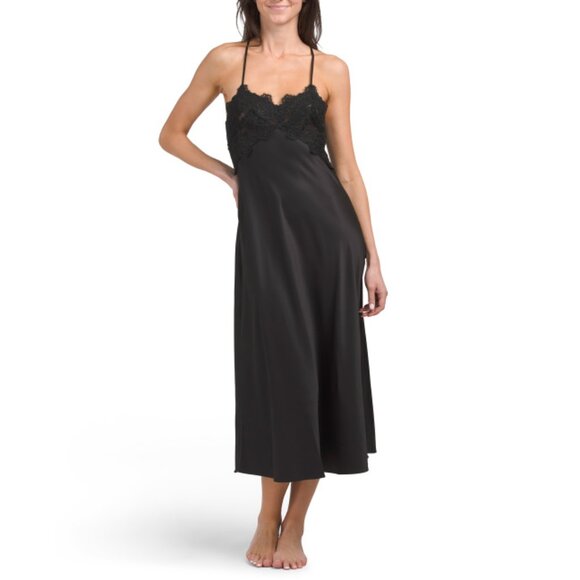 RYA COLLECTION Black Rosey Lace Trimmed Chemise - Picture 1 of 2